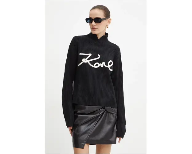 Karl Lagerfeld pulover de lana femei, culoarea negru, calduros, cu turtleneck, 246W2000
