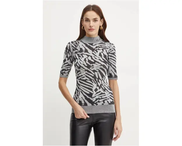 Karl Lagerfeld pulover femei, culoarea gri, light, cu turtleneck, 246W2008