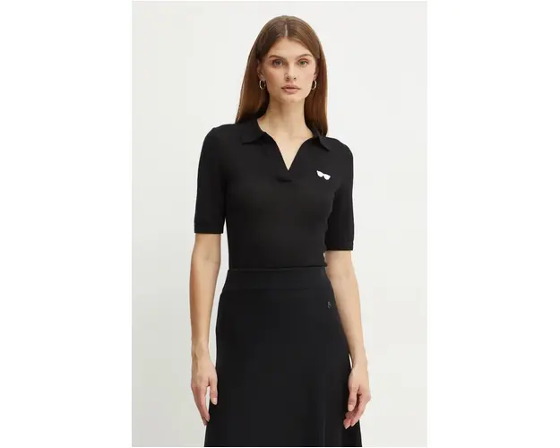 Karl Lagerfeld polo din lana culoarea negru, 246W2014