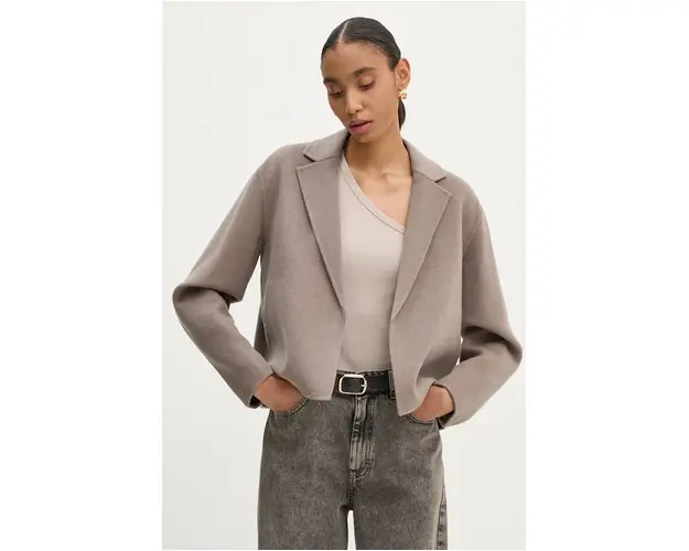 Theory geaca de lana culoarea bej, de tranzitie, oversize, O0801402