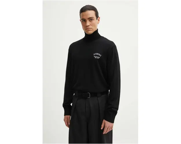 Iceberg pulover de lana barbati, culoarea negru, light, cu guler, A006 9005