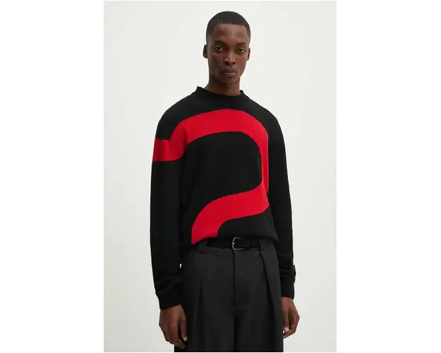 MSGM pulover de lana barbati, culoarea negru, 3740MM218.247593