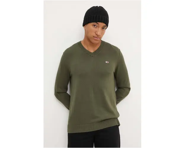 Tommy Jeans pulover de bumbac culoarea verde, light, DM0DM19192