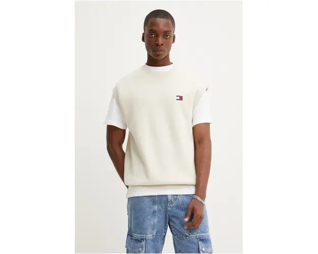 Tommy Jeans vesta din bumbac culoarea bej, DM0DM19194