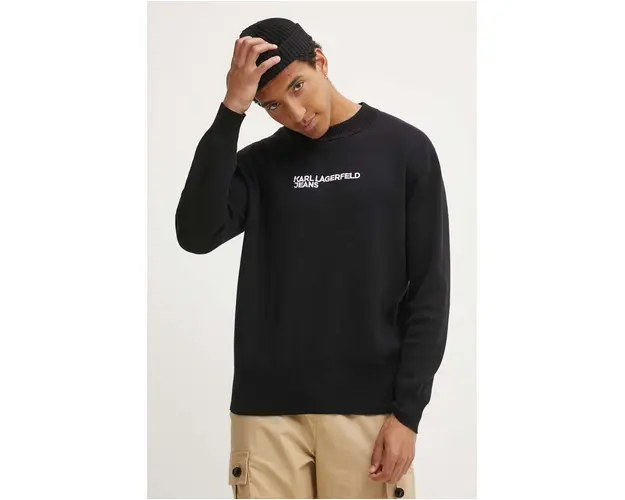 Karl Lagerfeld Jeans pulover de bumbac culoarea negru, 241D2000