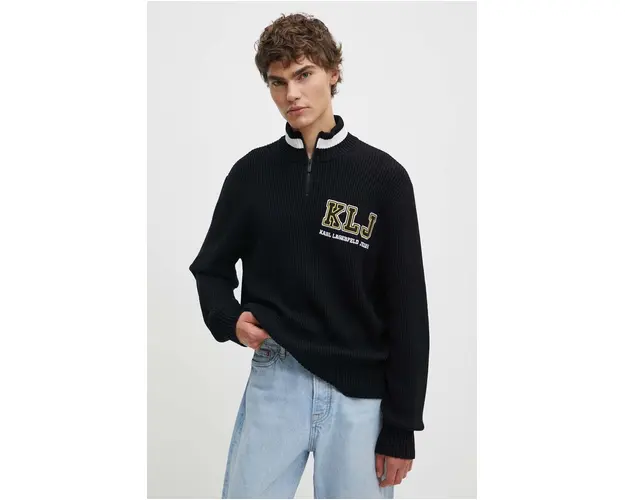 Karl Lagerfeld Jeans pulover de bumbac culoarea negru, cu turtleneck, 245D2001