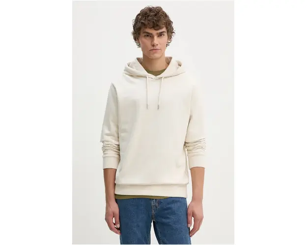 Marc O'Polo hanorac de bumbac culoarea bej, cu gluga, neted, 428402654180