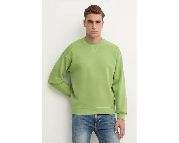 United Colors of Benetton hanorac de bumbac barbati, culoarea verde, neted, 3P0VU1095