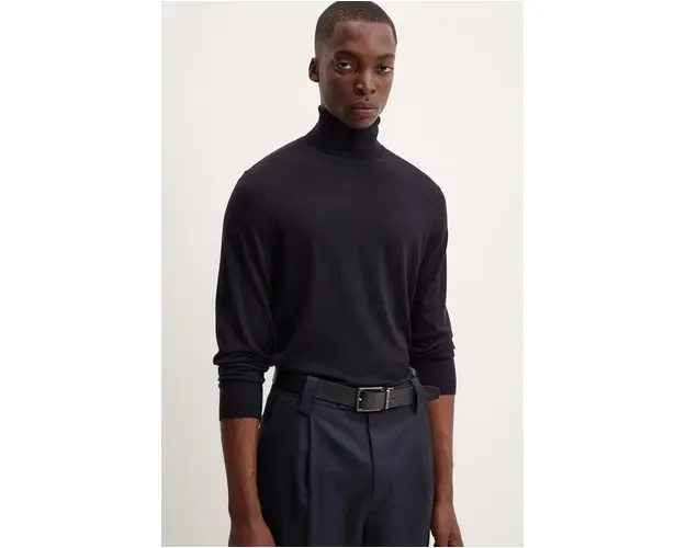 Theory pulover de lana barbati, culoarea albastru marin, light, cu guler, M0781705