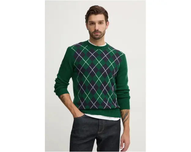 United Colors of Benetton pulover de lana barbati, culoarea verde, light, 103MK1088
