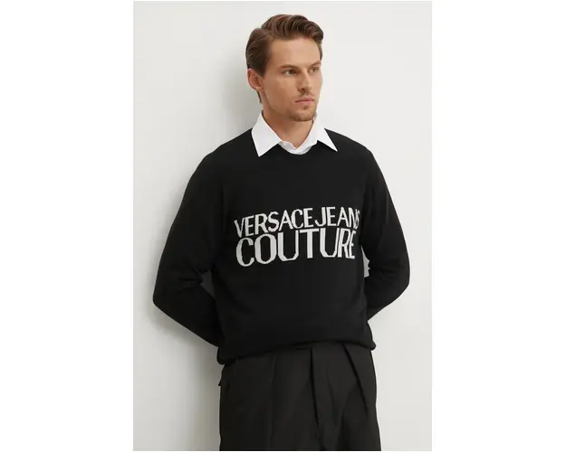 Versace Jeans Couture pulover de lana barbati, culoarea negru, 77GAFM01 CMH80