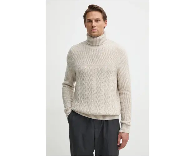 Barbour pulover de lana barbati, culoarea bej, cu guler, MKN1580