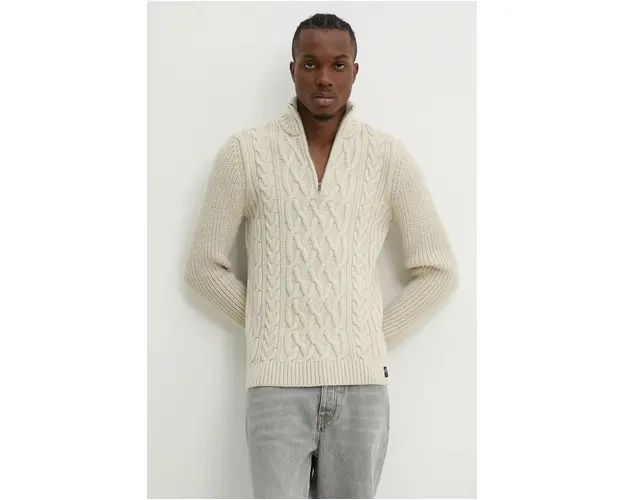 Superdry pulover din amestec de lana barbati, culoarea bej, cu turtleneck, M6110639A-39E