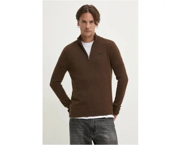 Superdry pulover din amestec de lana barbati, culoarea maro, cu turtleneck, M6110640A-CHB