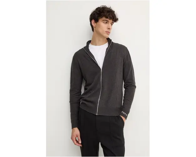Pepe Jeans cardigan din amestec de lana NEW ANDRE MOCK ZIPPER culoarea gri, PM702458