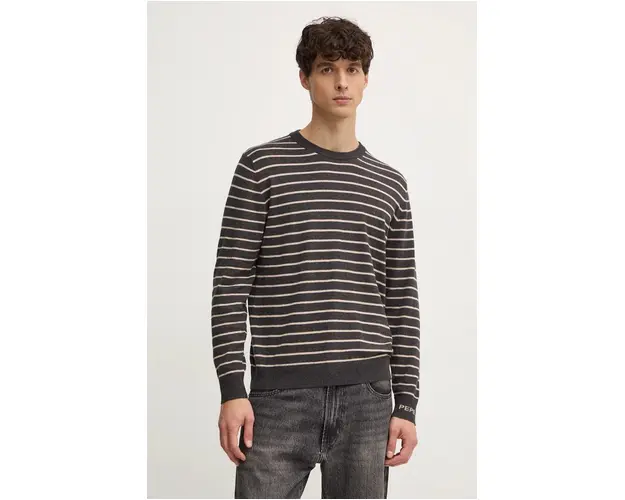 Pepe Jeans pulover din amestec de lana NEW ANDRE STRIPES barbati, culoarea gri, light, PM702479