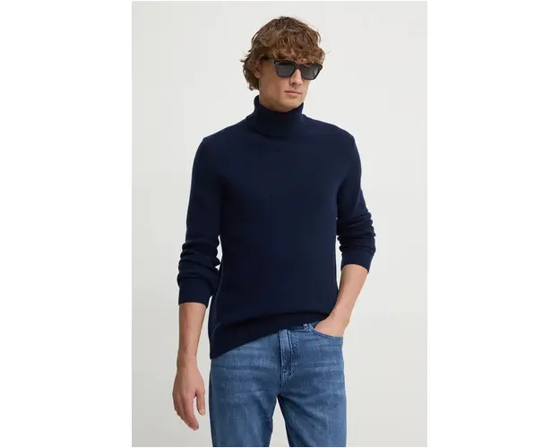 Sisley pulover de lana barbati, culoarea albastru marin, light, cu guler, 1044S2007