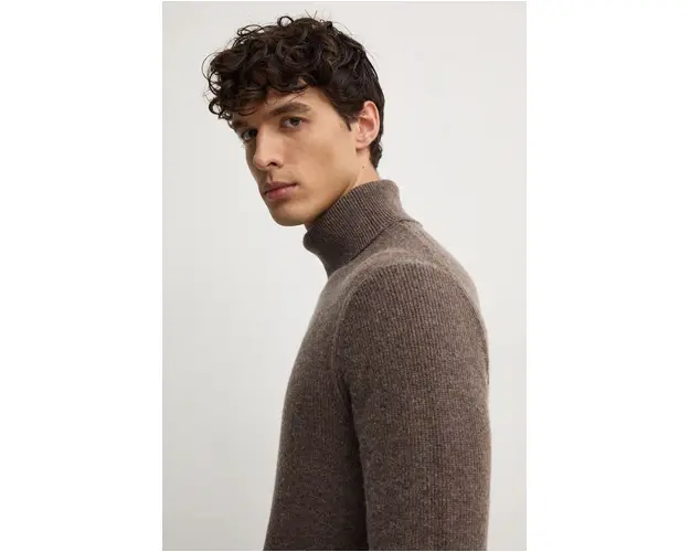 Sisley pulover de lana barbati, culoarea maro, light, cu guler, 1044S2007