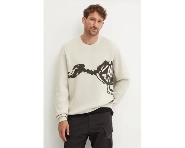 G-Star Raw pulover de bumbac culoarea bej, D25048-D488