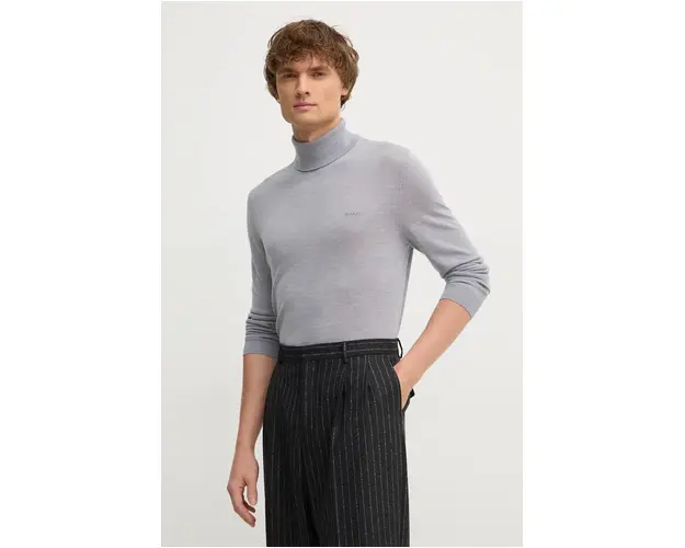 Gant pulover de lana barbati, culoarea gri, light, cu guler, 8050207