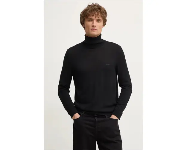 Gant pulover de lana barbati, culoarea negru, light, cu guler, 8050207