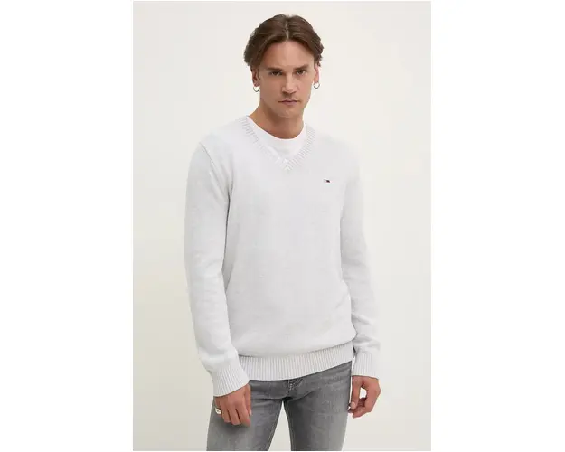 Tommy Jeans pulover de bumbac culoarea gri, DM0DM19429