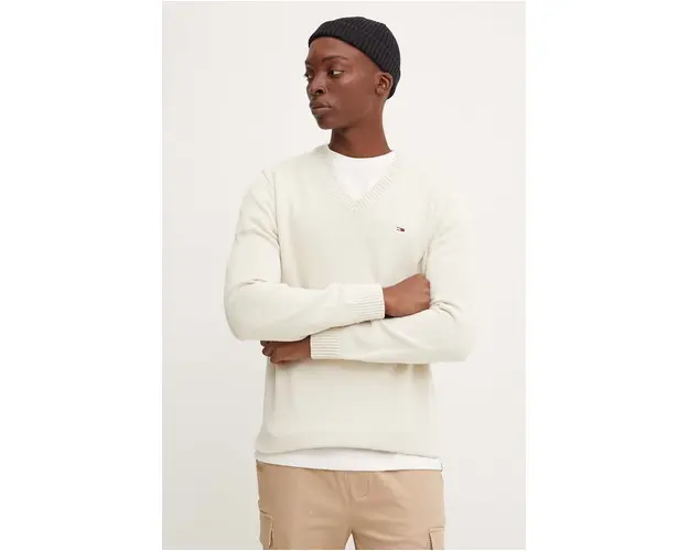 Tommy Jeans pulover de bumbac culoarea bej, DM0DM19429