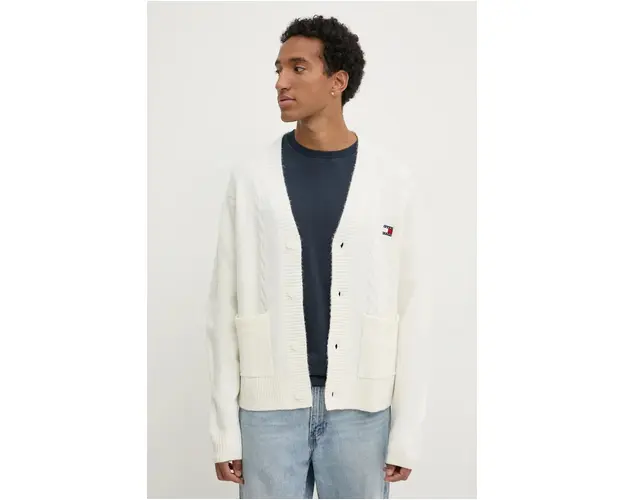 Tommy Jeans cardigan barbati, culoarea bej, DM0DM19441