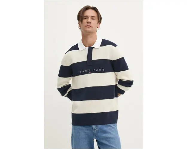 Tommy Jeans pulover de bumbac culoarea albastru marin, DM0DM19443