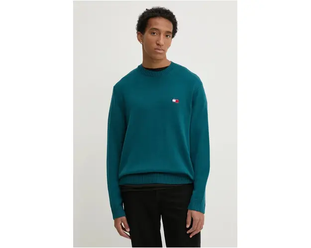 Tommy Jeans pulover din amestec de lana barbati, culoarea verde, DM0DM20706