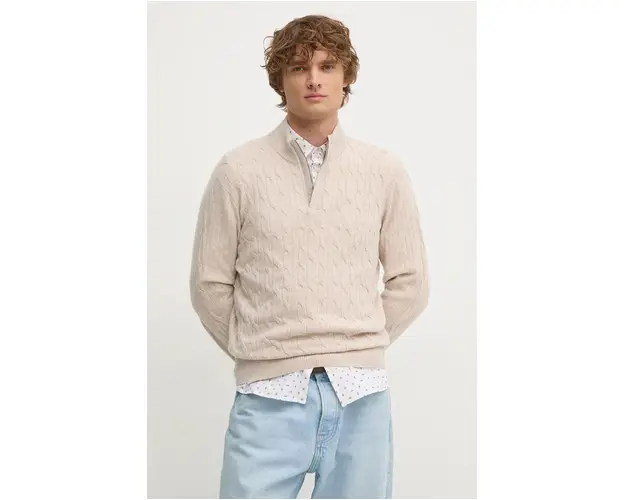 Hackett London pulover de lana barbati, culoarea bej, light, cu turtleneck, HM703242