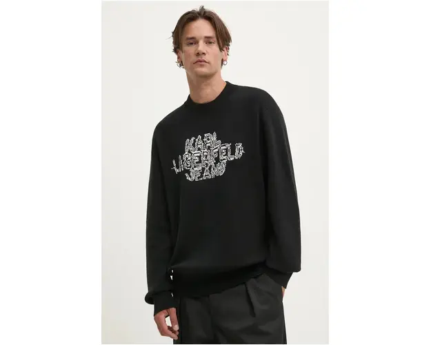 Karl Lagerfeld Jeans pulover de bumbac culoarea negru, 246D2002