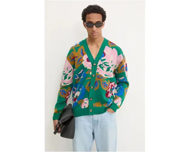 Drôle de Monsieur cardigan din lana Le Cardigan Peony culoarea verde, E-CA124-WO007-GN