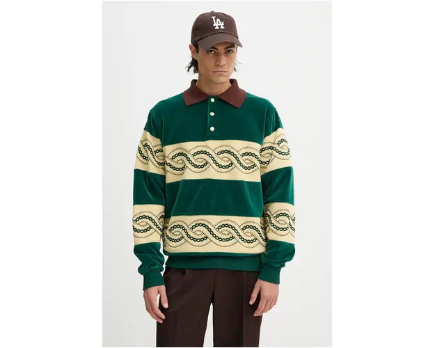 Drôle de Monsieur bluza Le Polo Sweat TressE barbati, culoarea verde, cu imprimeu, E.PL133.CO171.DGN Le Polo Sweat TressE