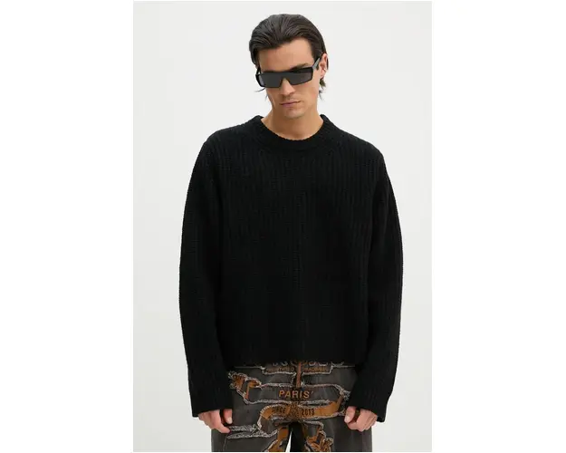 Won Hundred pulover de lana barbati, culoarea negru, calduros, 3209-11091