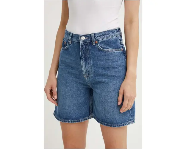 Samsoe Samsoe pantaloni scurti jeans SASHELLY femei, neted, high waist, F24200011