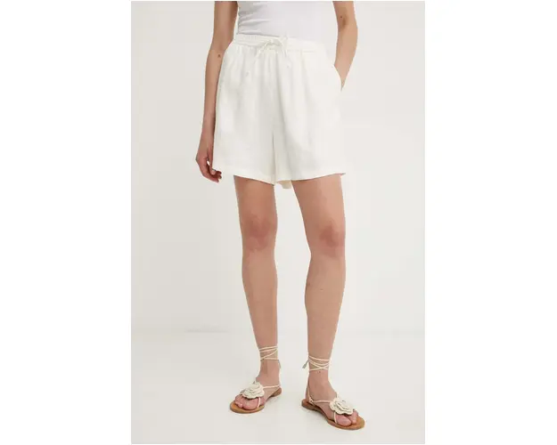 Samsoe Samsoe pantaloni scurti din in MAREN culoarea bej, neted, high waist, F23900001