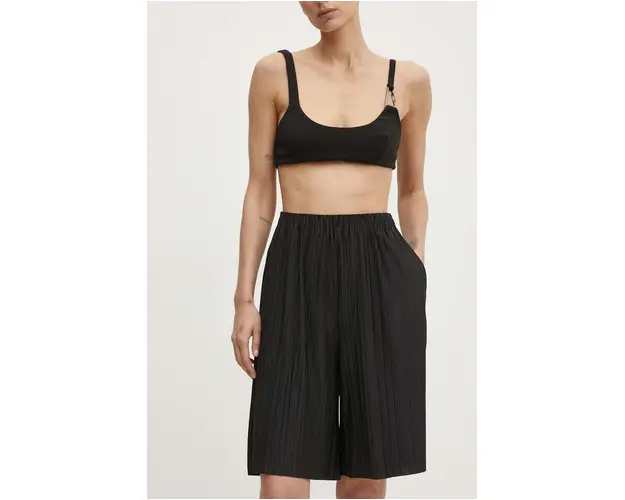 Samsoe Samsoe pantaloni scurti SAUMA femei, culoarea negru, neted, high waist, F24200112
