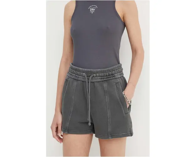 G-Star Raw pantaloni scurti din bumbac culoarea gri, neted, high waist, D24571-D575