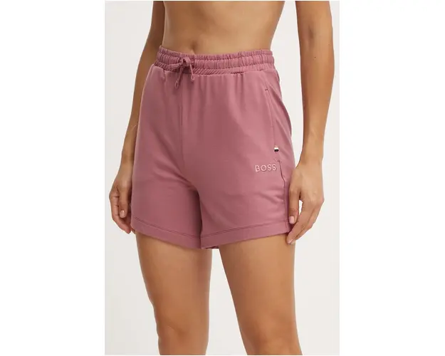BOSS pantaloni scurti femei, culoarea roz, neted, high waist, 50515554