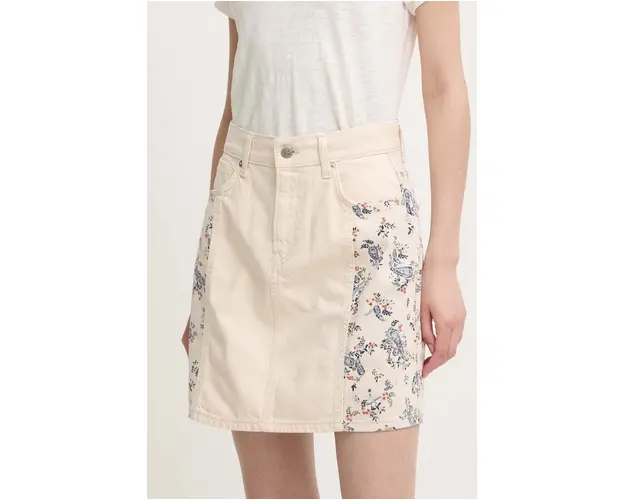 Pepe Jeans fusta jeans MINI SKIRT HW PAISLEY culoarea bej, mini, evazati, PL901135