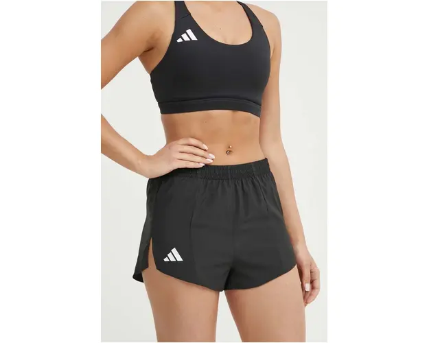 adidas Performance pantaloni scurti de alergare Adizero Essentials culoarea negru, neted, high waist, IN8707