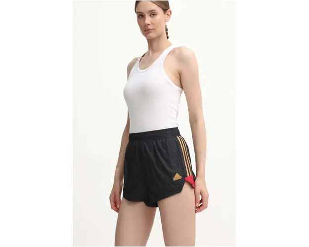 adidas pantaloni scurti Tiro femei, culoarea negru, cu imprimeu, high waist, IW6801
