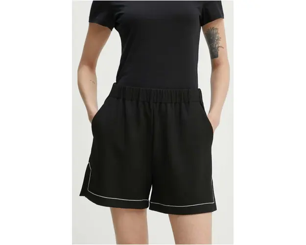 Theory pantaloni scurti femei, culoarea negru, neted, high waist, O0626202