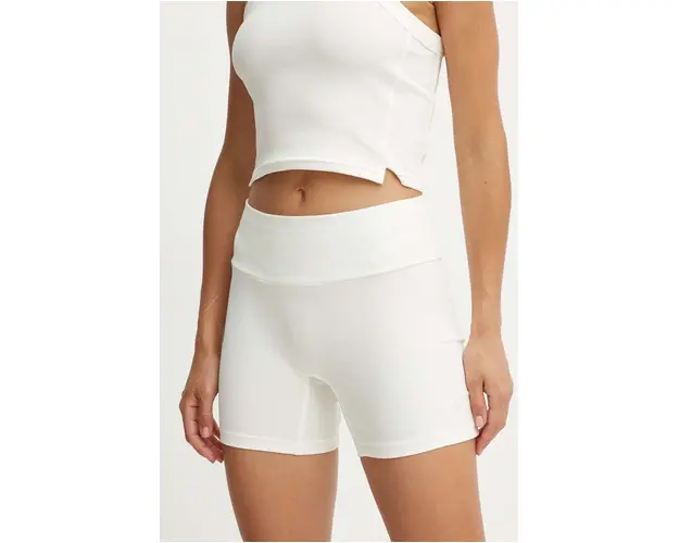 adidas pantaloni scurti All SZN femei, culoarea bej, neted, high waist, IY6740