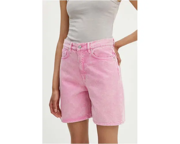 Samsoe Samsoe pantaloni scurti jeans femei, culoarea violet, neted, high waist
