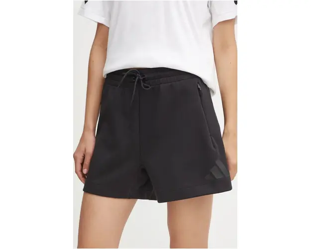 adidas pantaloni scurti ZNE femei, culoarea negru, neted, high waist, JE7845