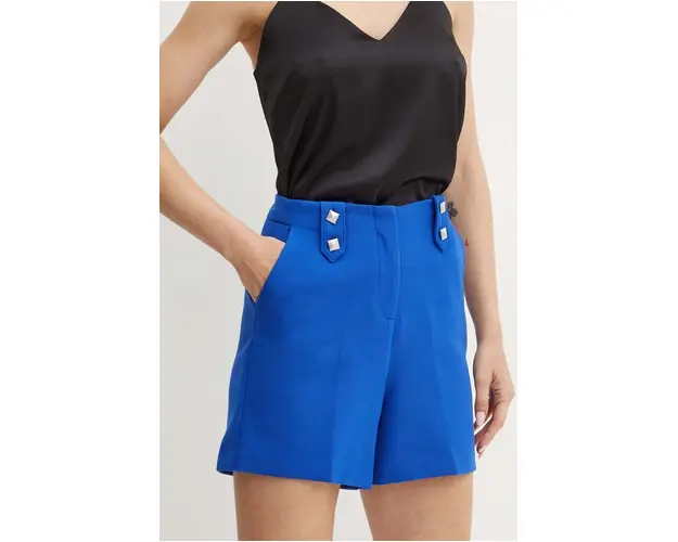 Morgan pantaloni scurti SHESK.F femei, culoarea albastru marin, neted, high waist, SHESK.F