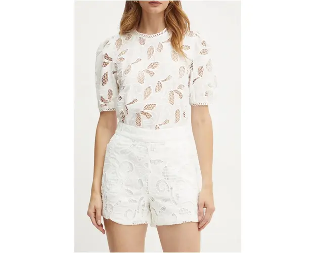 Morgan pantaloni scurti SHACE femei, culoarea alb, high waist, SHACE