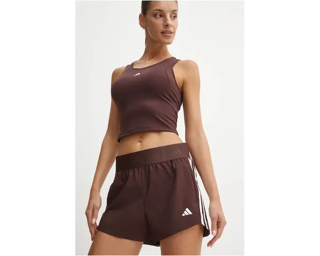 adidas Performance pantaloni scurti de antrenament Hyperglam culoarea maro, cu imprimeu, high waist, IX3224